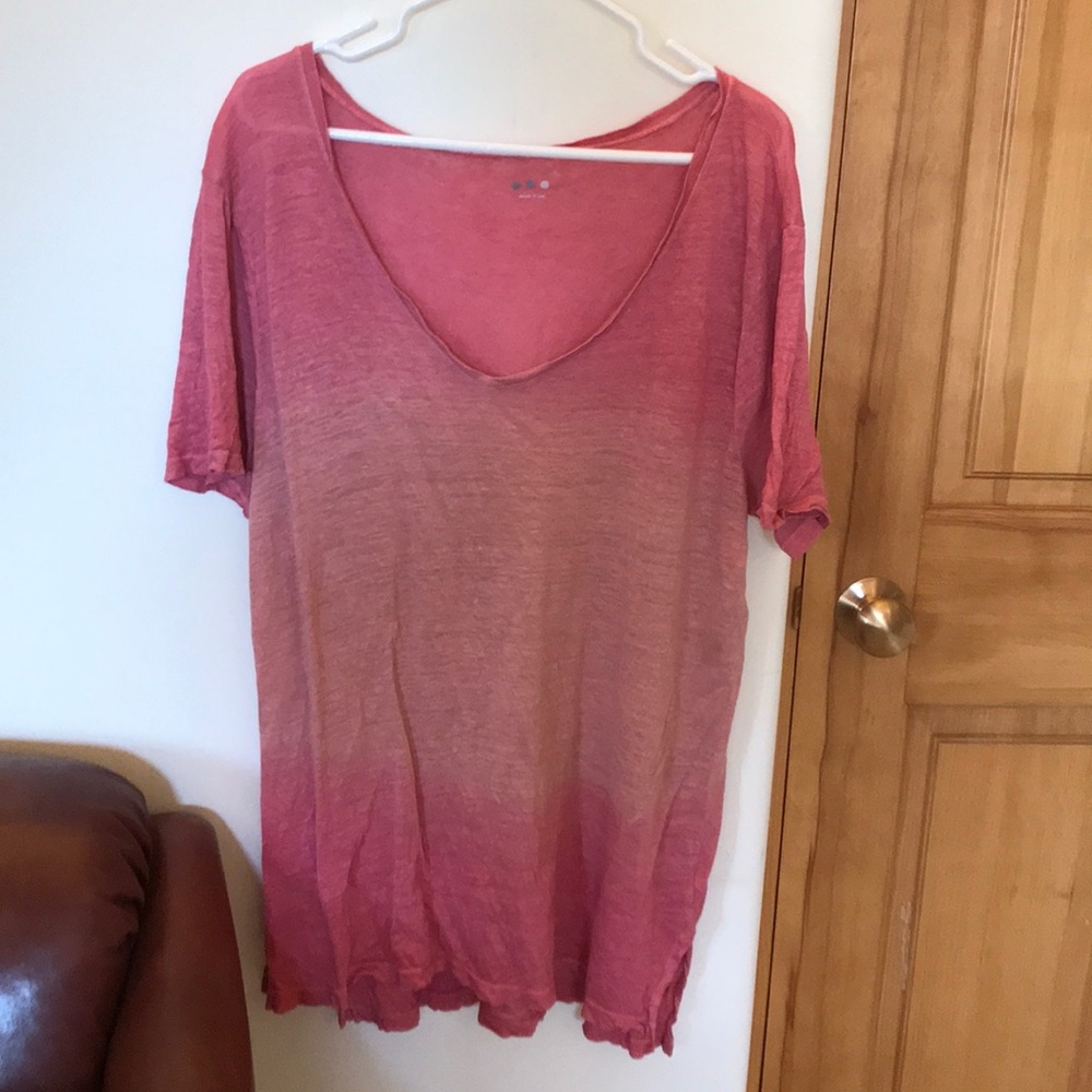 Three Dot Pink Dip Dye Wide V-Neck T-shirt